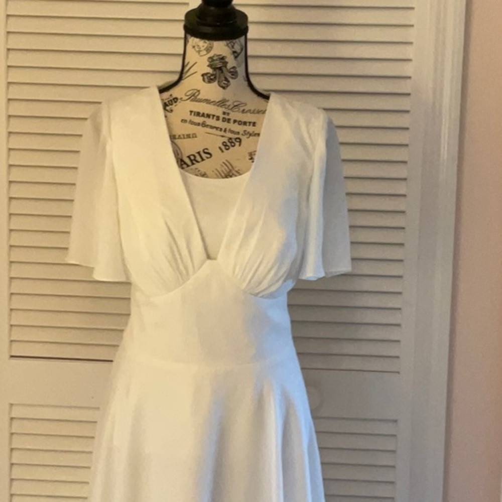 Aris Cream V-Neck Flutter Sleeve Sundress